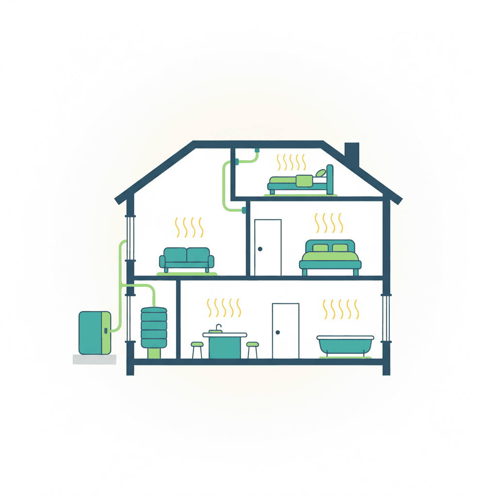 Vivienda unifamiliar de 200 m² con una unidad de aerotermia instalada en el exterior