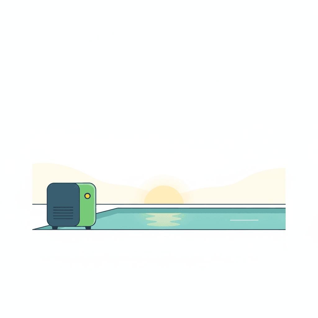 Bomba de calor junto a una piscina con el agua templada