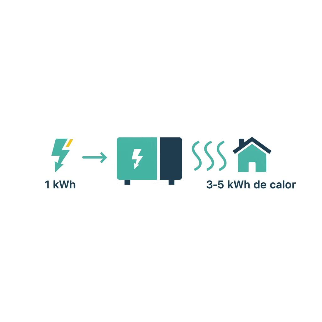 Diagrama del SCOP: 1 kWh de electricidad se convierte en 3 a 5 kWh de calor con la aerotermia