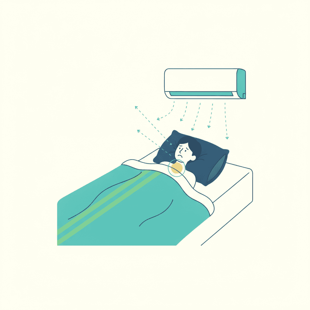 El chorro de aire frío directo sobre la cama provoca garganta seca, rigidez de cuello y sensación de corriente al dormir