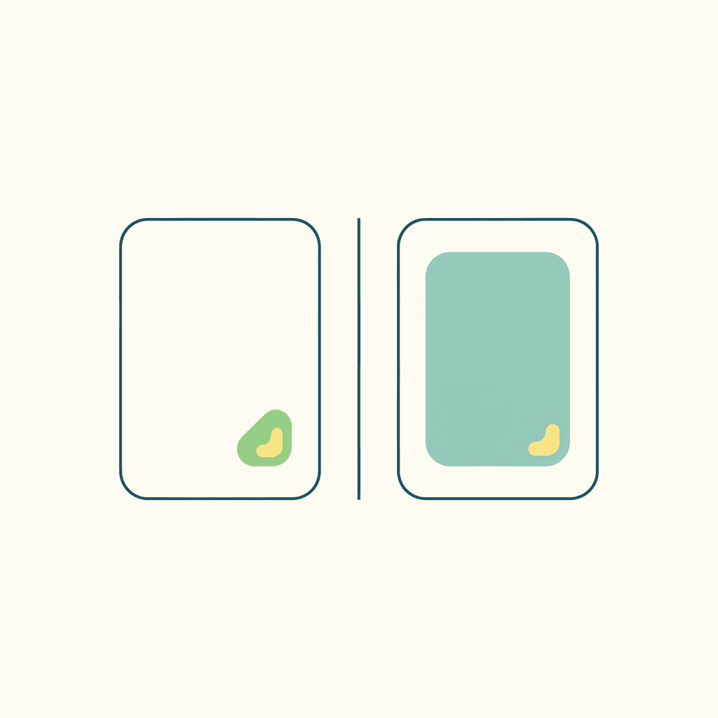 Ilustración vectorial plana comparando una alfombra pequeña en una habitación grande frente a varias piezas grandes cubriendo casi toda una habitación pequeña, sin texto