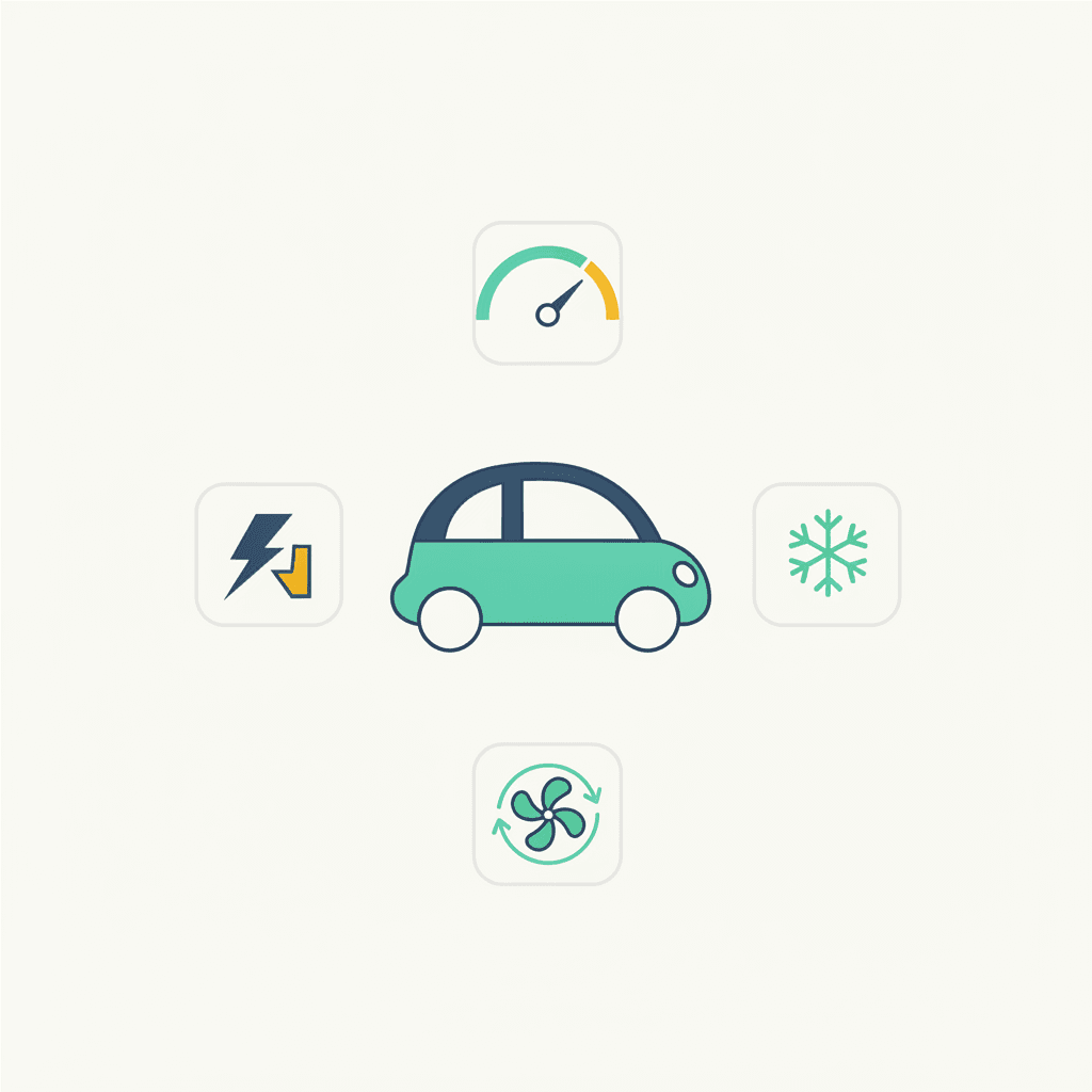 Esquema de los factores que reducen la autonomía real: velocidad, frío, climatización y forma de conducir