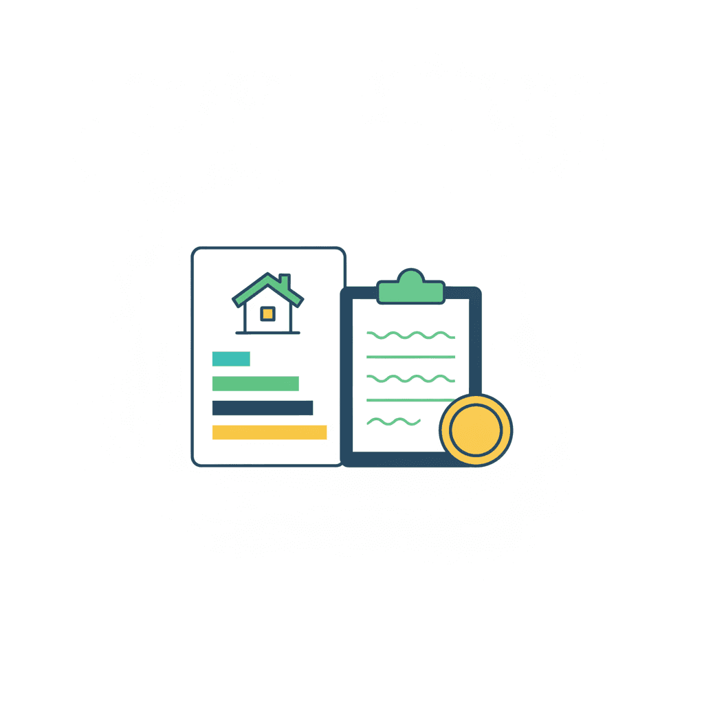 Ilustración de un técnico entregando un certificado energético con la etiqueta de la vivienda de la A a la G junto a una carpeta de documentación de ayudas