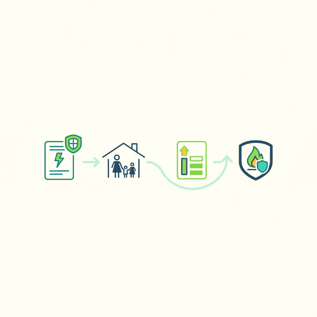 Lista de requisitos con un icono de vulnerabilidad económica y un icono de bono social eléctrico conectados entre sí