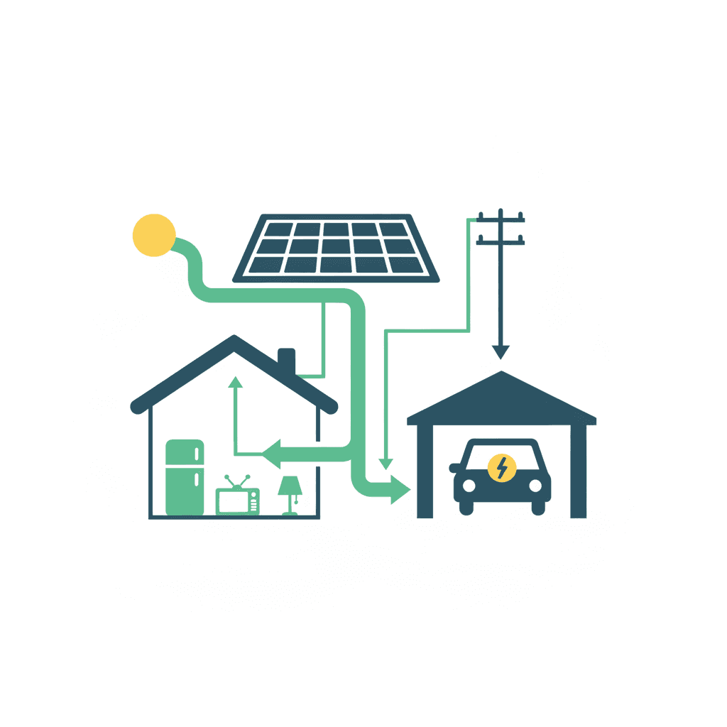 La energía solar va primero a la casa y el excedente se desvía a cargar el coche en vez de a la red