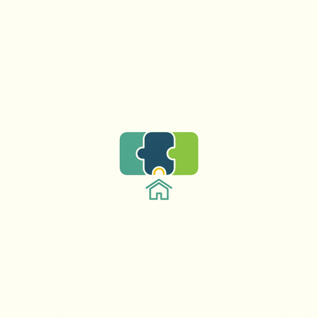 Ilustración de tres ayudas a la reforma energética encajando como piezas sobre una vivienda