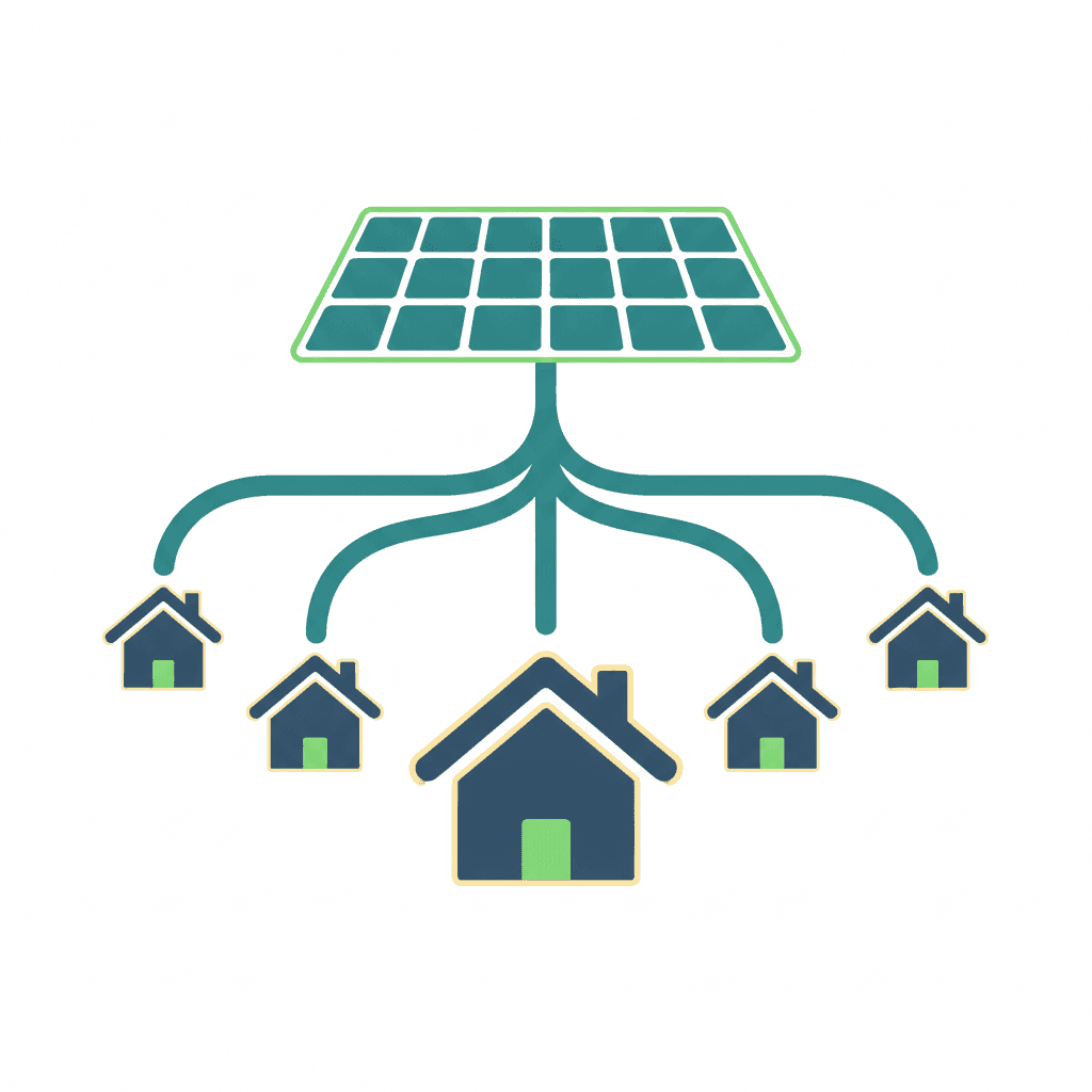 Esquema del reparto de la energía solar entre los vecinos participantes mediante coeficientes