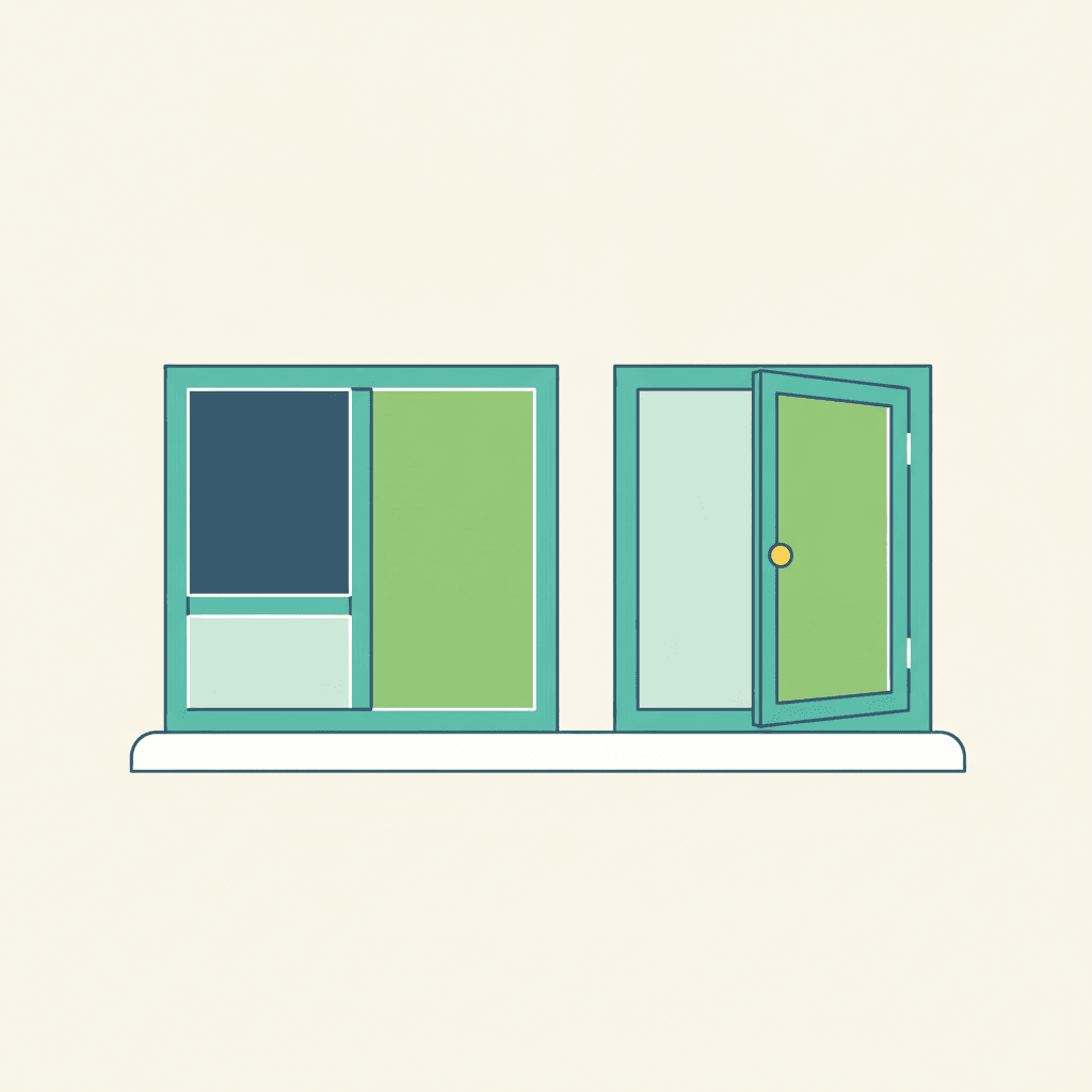Una ventana corredera y una ventana abatible comparadas lado a lado