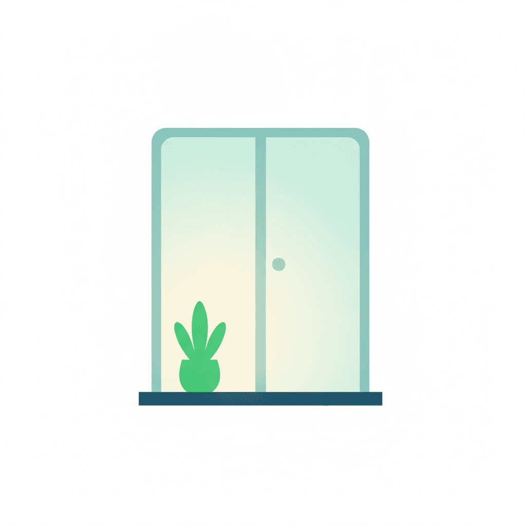 Ilustración vectorial plana de una ventana de baño con vidrio esmerilado dejando pasar la luz pero sin dejar ver la silueta al otro lado, sin texto