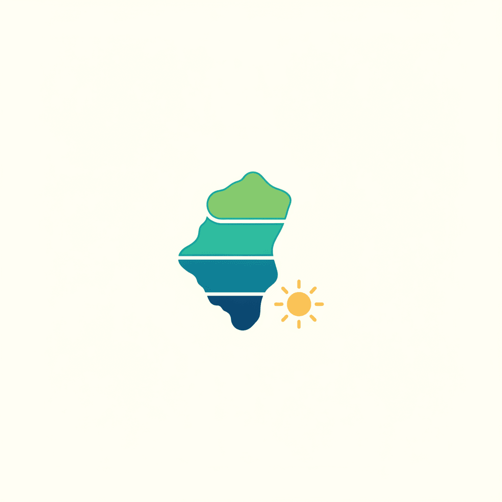 Ilustración conceptual de España con distintos tonos de luz solar representando cómo varía el recurso solar entre el sur, el interior mediterráneo y la cornisa cantábrica