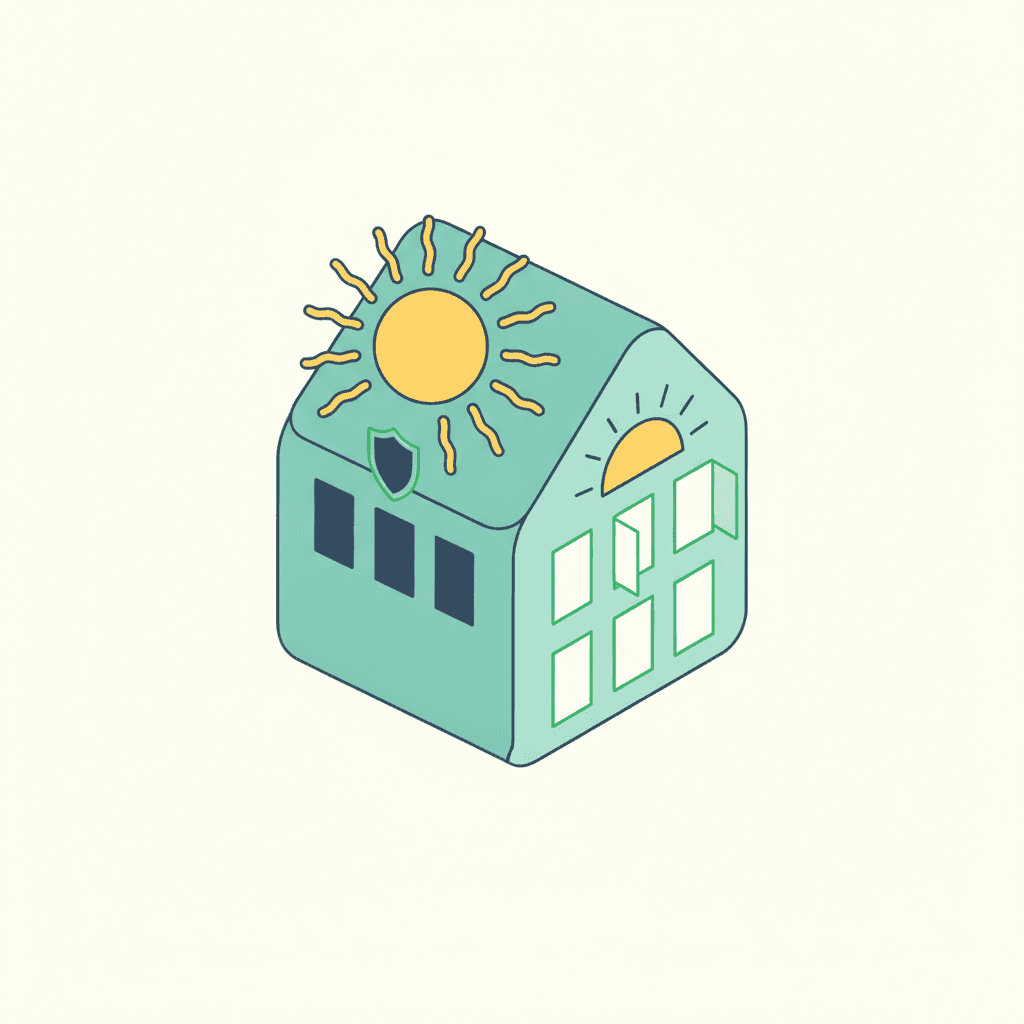 Casa con orientaciones: g bajo en fachadas muy soleadas y g más alto donde se busca ganancia solar en invierno