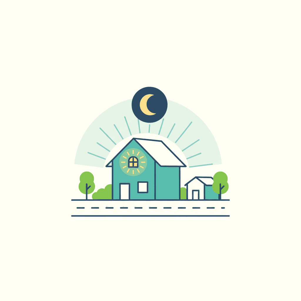 Ilustración vectorial plana de una vivienda en corte mostrando la planta bajo cubierta y la buhardilla como zonas de calor concentrado, con una persona mayor en el interior, sin texto