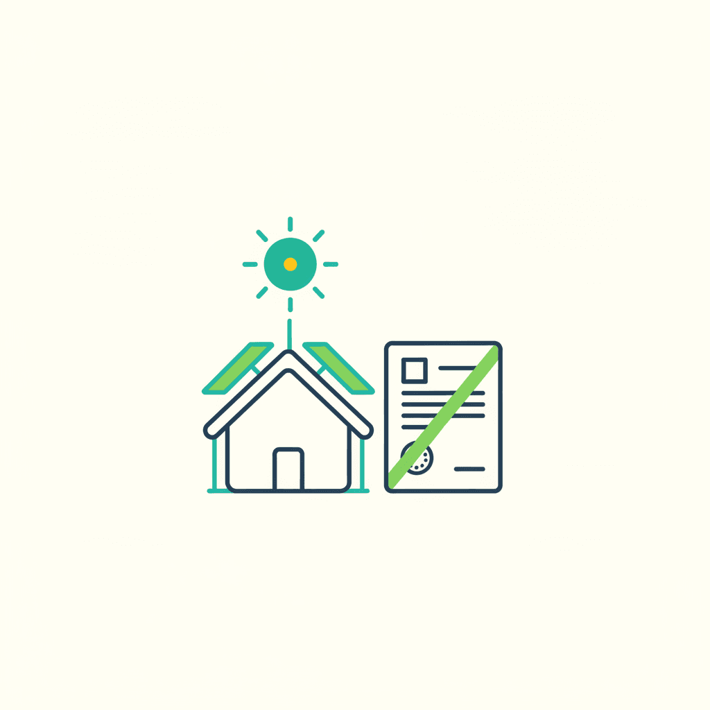 Vivienda con placas solares en el tejado bajo un sol, sin ninguna barrera ni cargo adicional sobre los paneles, representando que el impuesto al sol ya no existe