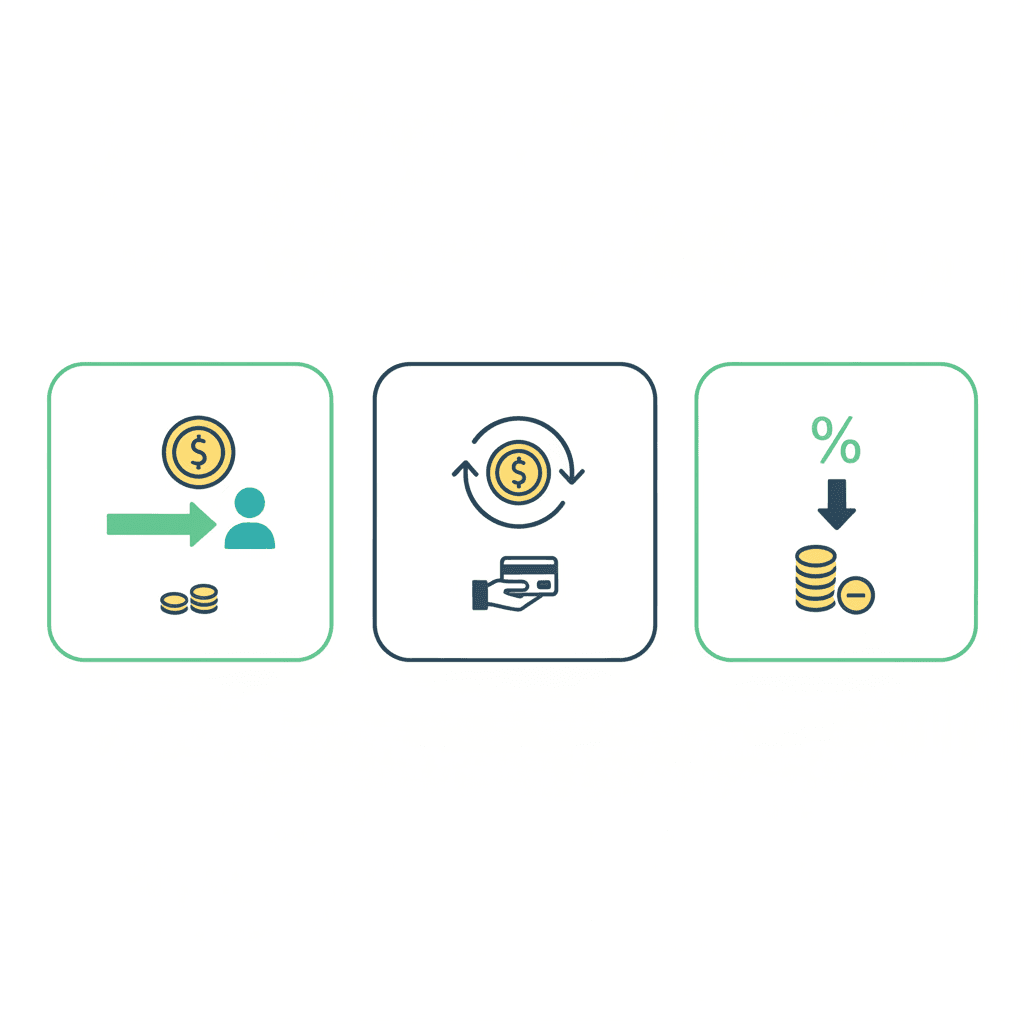 Esquema que diferencia subvención (no se devuelve), préstamo (se devuelve) y deducción (menos impuestos)