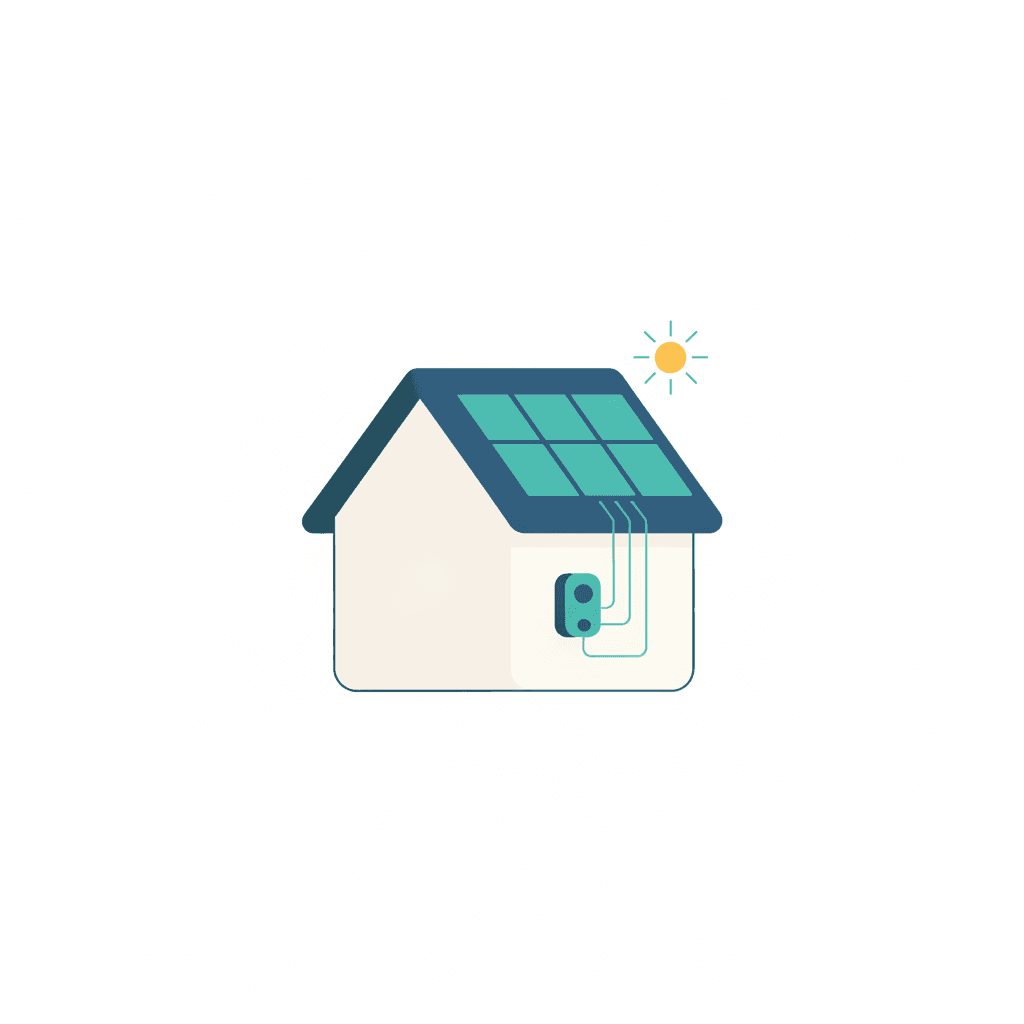 Tejado con placas solares conectadas a distintos tipos de inversor para convertir la energía en electricidad para la casa