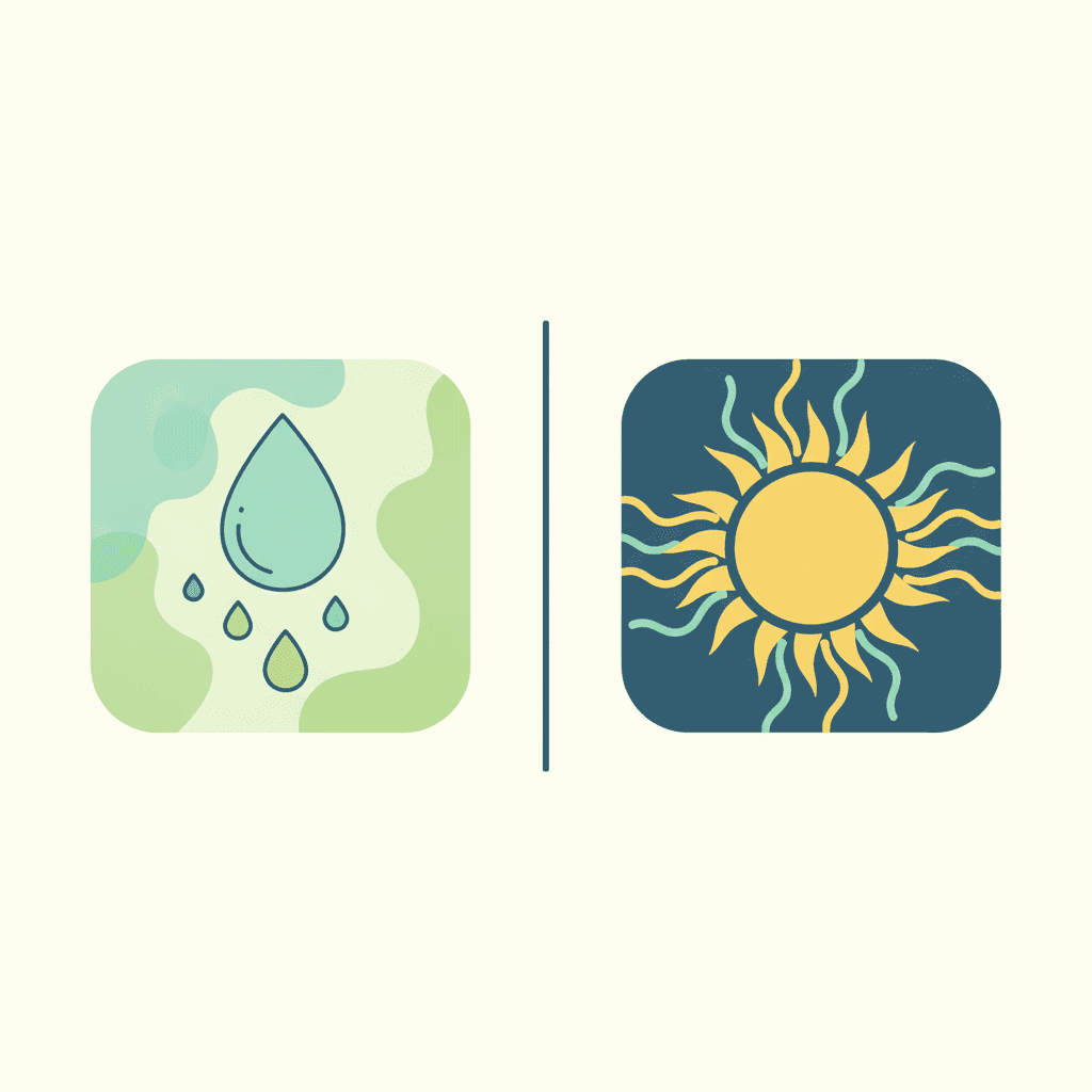 Comparación entre un día de bochorno húmedo ideal para el modo dry y un día de calor seco ideal para el modo frío