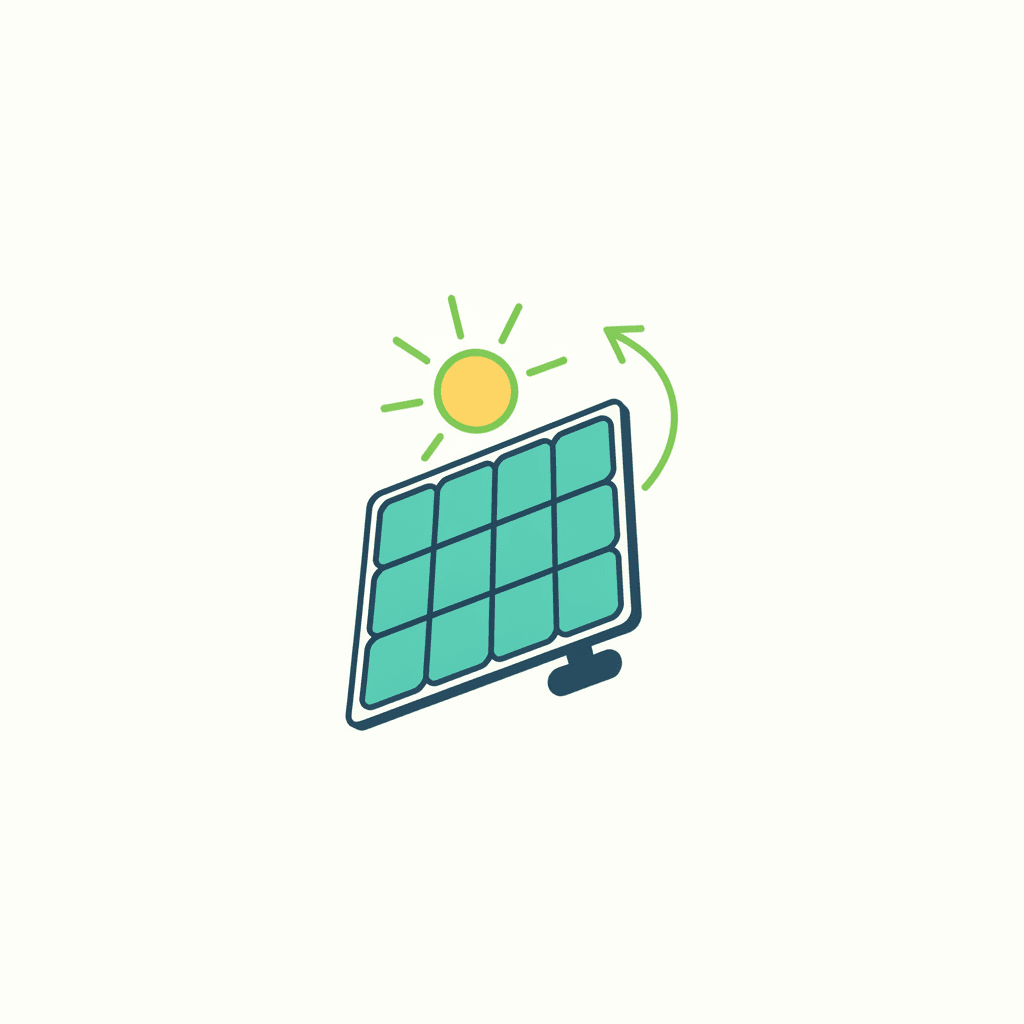 Primer plano de una única placa fotovoltaica sobre un tejado, mostrando sus celdas de silicio, el marco de aluminio y el cielo con sol de fondo