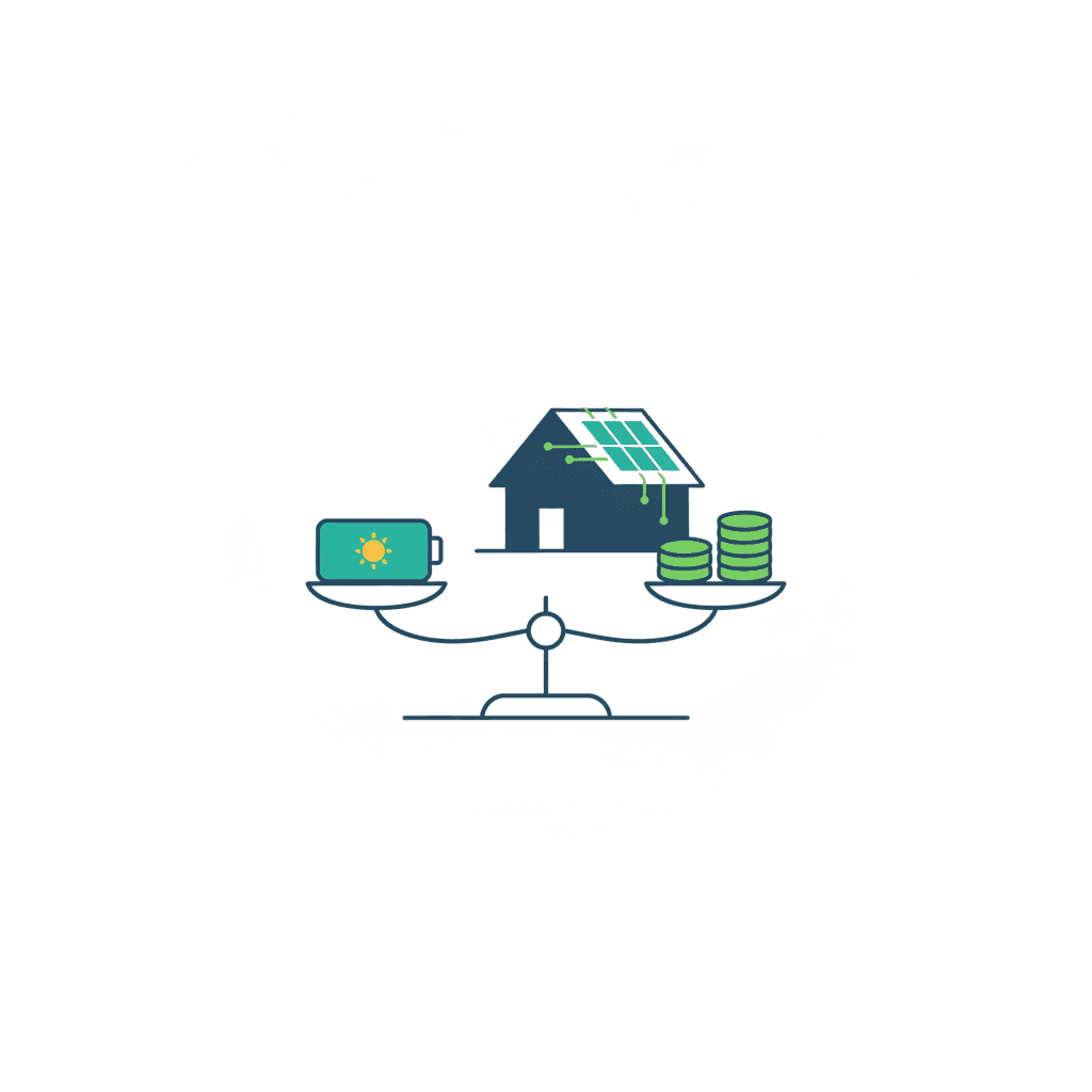 Comparación entre el precio de una instalación de placas solares sin batería y con batería, señalando la capacidad de la batería como la partida que más pesa