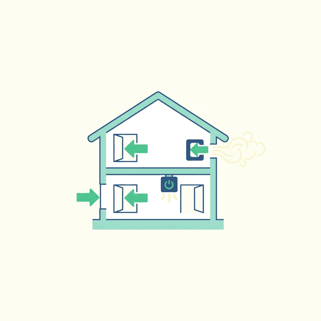 La ventilación renovando el aire y diluyendo la concentración de radón en la vivienda
