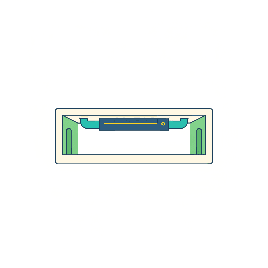 Sección de un pasillo con un recuperador compacto extraplano oculto en el falso techo y conductos cortos a las estancias