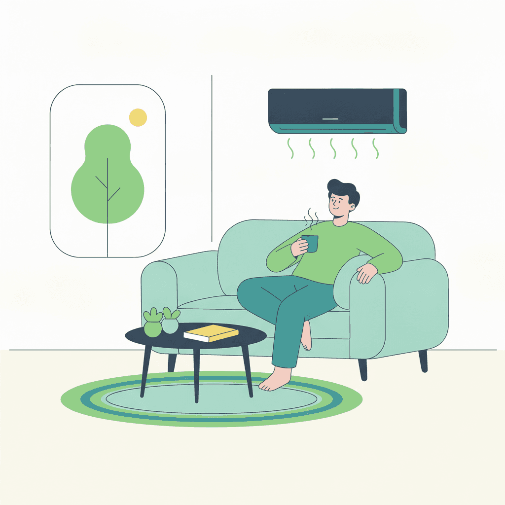 Persona cómoda en una habitación con aire acondicionado bien usado