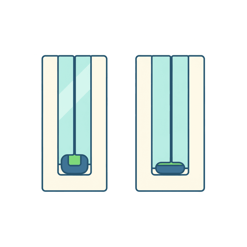 Ilustración vectorial plana del canto de un cristal en el marco de una ventana mostrando el perfil separador entre dos lunas de un doble acristalamiento, sin texto