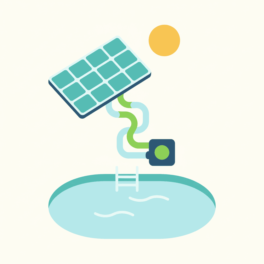 Placas fotovoltaicas generando electricidad para alimentar la bomba de la piscina