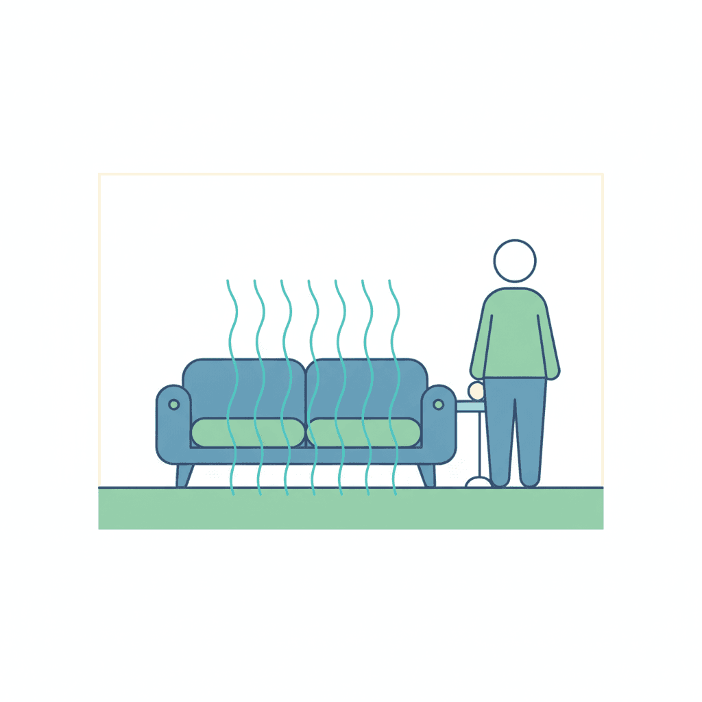 Ilustración vectorial plana de un corte transversal de una vivienda mostrando el circuito de tubo de suelo radiante bajo el pavimento, sin texto