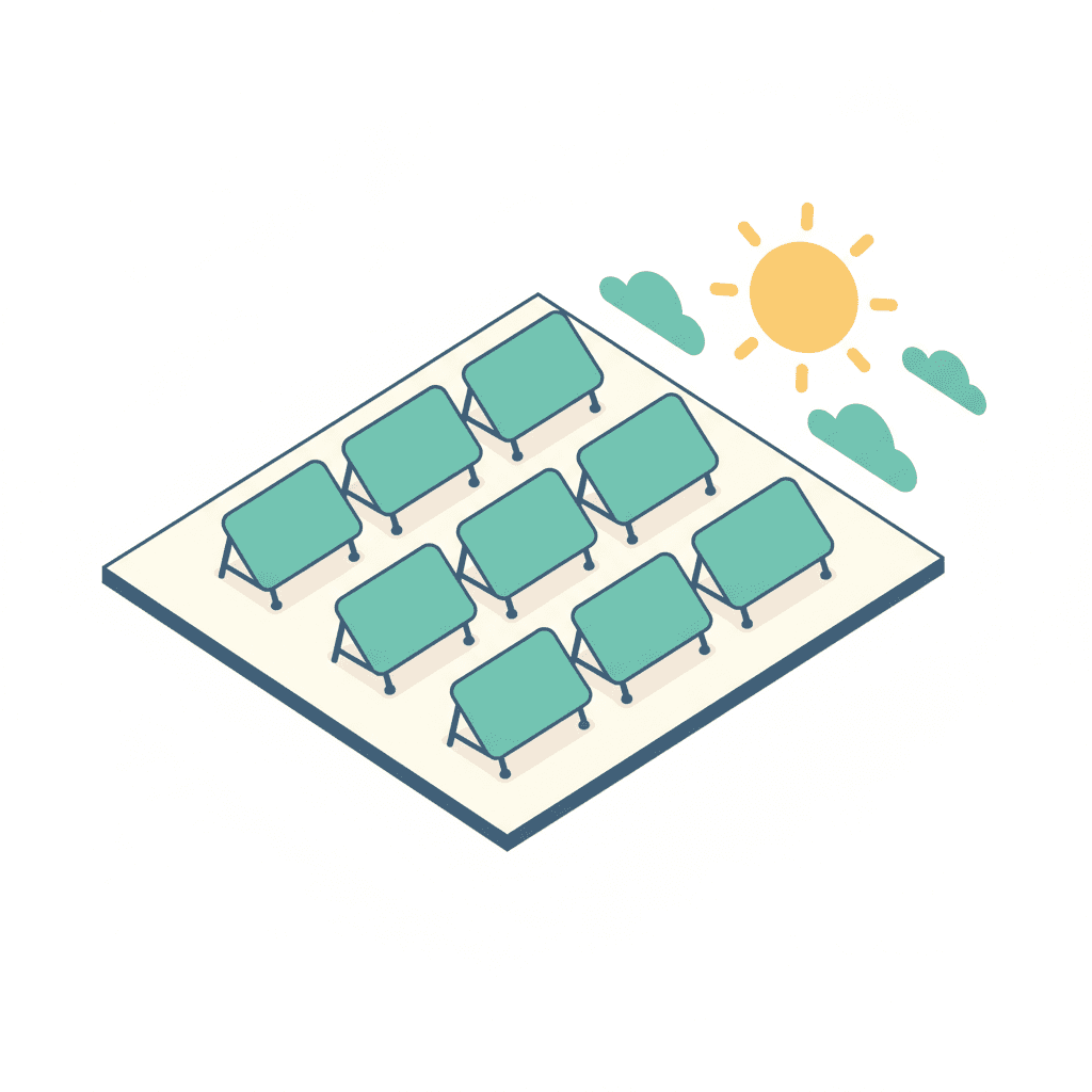 Placas solares sobre estructuras inclinadas con lastre en una cubierta plana de un edificio