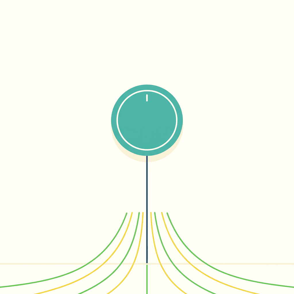 Ilustración vectorial plana de un termostato de pared conectado por cable a una centralita en el colector de suelo radiante, que acciona un cabezal electrotérmico, sin texto