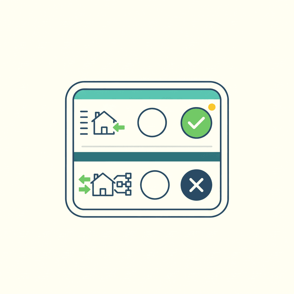 Ilustración vectorial plana de una lista de comprobación con casillas junto a iconos de un coche eléctrico, un cargador y una vivienda, sin texto
