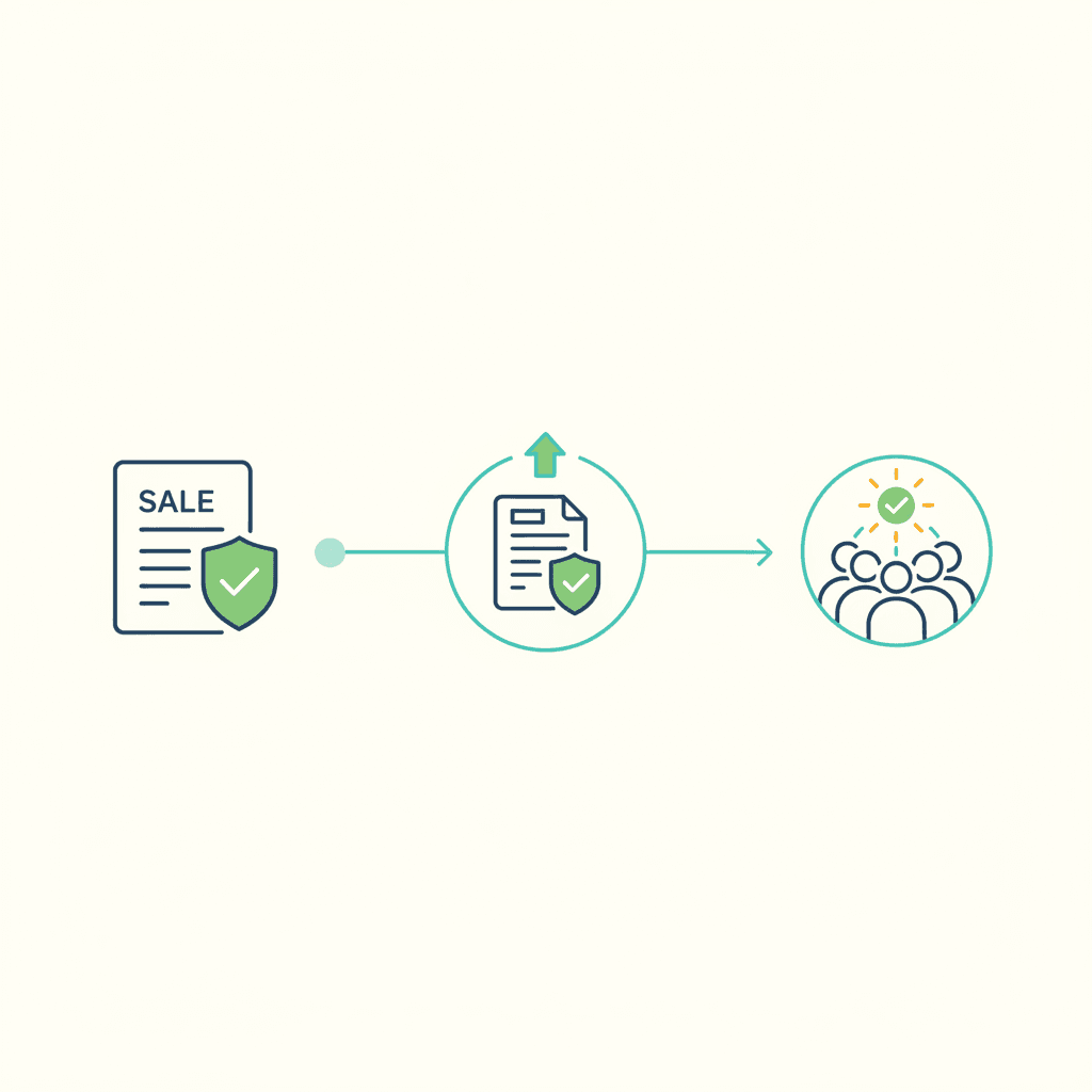Ilustración vectorial plana de una línea de tiempo con una casa al inicio, un documento de contrato en el medio y una llave cambiando de mano al final, sin texto