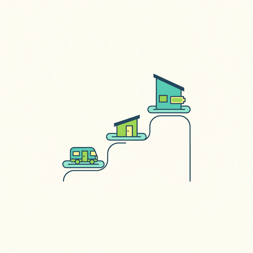 Escala de casos: 12 V para autocaravana, 24 V para una caseta pequeña, 48 V para una casa con baterías