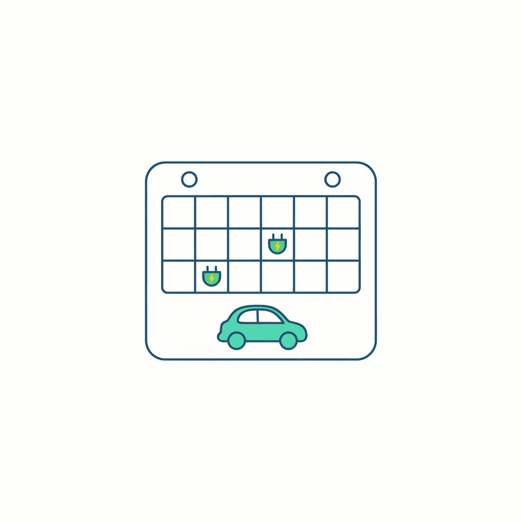 Esquema de una semana con cargas oportunistas marcadas en distintos días según autonomía del coche