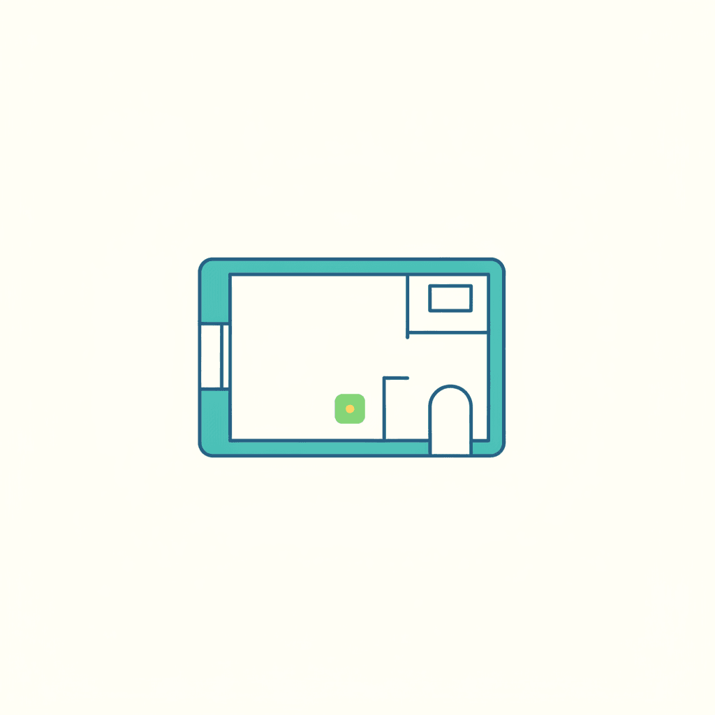 Ilustración vectorial plana de un muro exterior con una ventana, mostrando cómo se mide el largo y el alto del muro y se descuenta el hueco de la ventana junto con sus mochetas laterales, sin texto