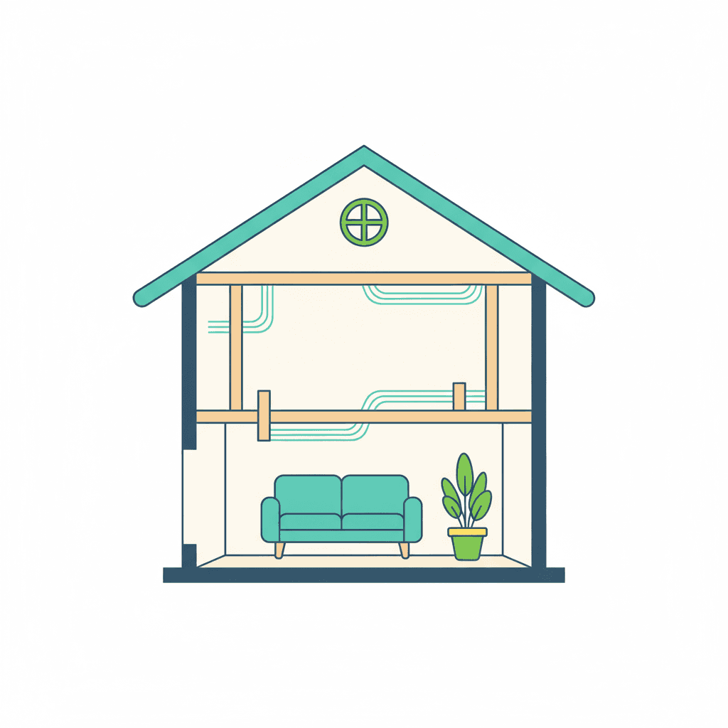 Una vivienda en obra con los falsos techos abiertos, el momento ideal para prever la ventilación de doble flujo