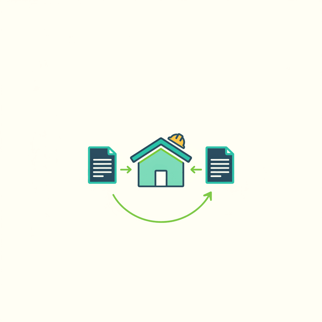 Ilustración vectorial plana de dos sellos o certificados de ayuda superpuestos sobre una vivienda, representando la posibilidad de pedir dos subvenciones para la misma reforma
