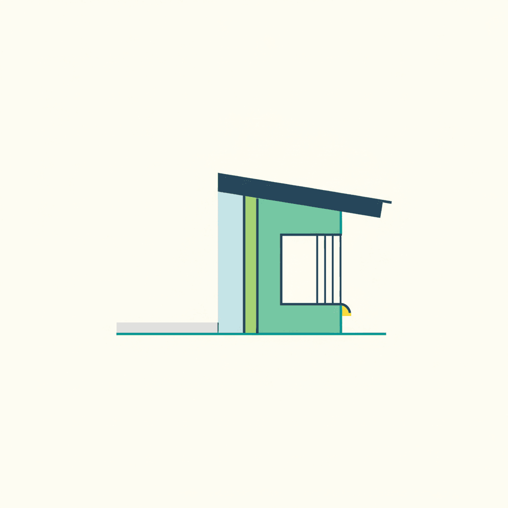 Ilustración vectorial plana de una fachada con aislamiento exterior mostrando el vuelo del alero, la alineación con la vía pública y el derrame de una ventana, sin texto
