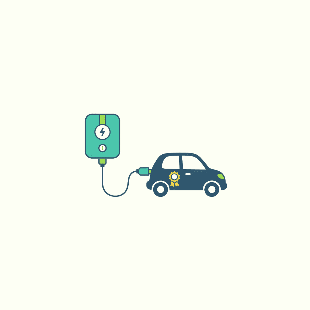 Un cargador de pared para coche eléctrico en un garaje con una señal de ayuda o subvención