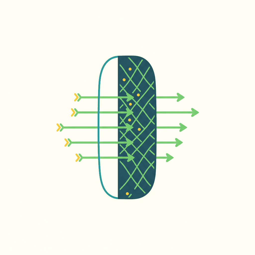 Ilustración vectorial plana, sin texto, de una sección de pared comparando una fina capa de pintura con una gruesa capa de aislante, mostrando la diferencia de espesor entre ambos