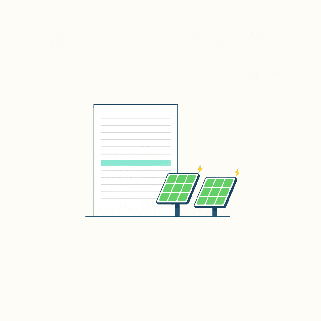 Una factura de la luz con el término de potencia destacado junto a paneles solares