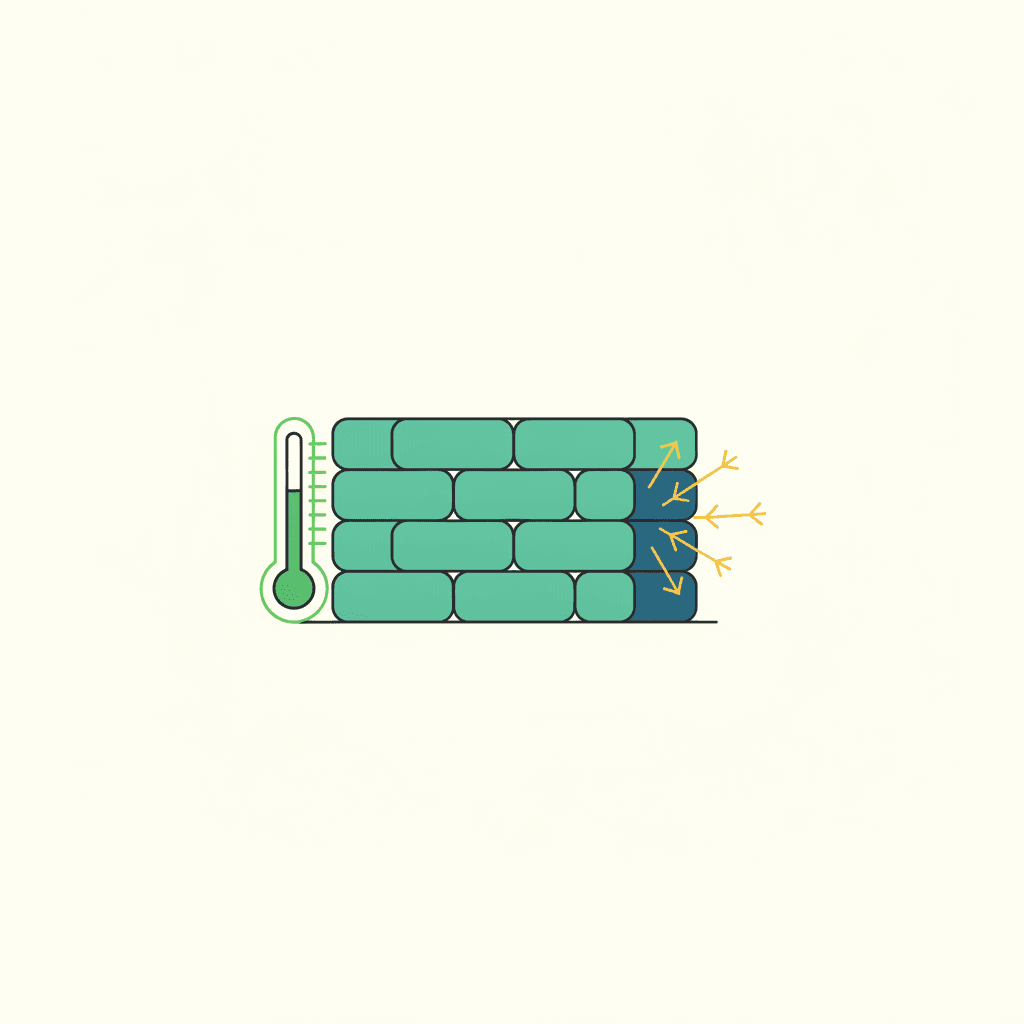 Sección de una fachada con un punto frío por donde se escapa el calor, representando un puente térmico