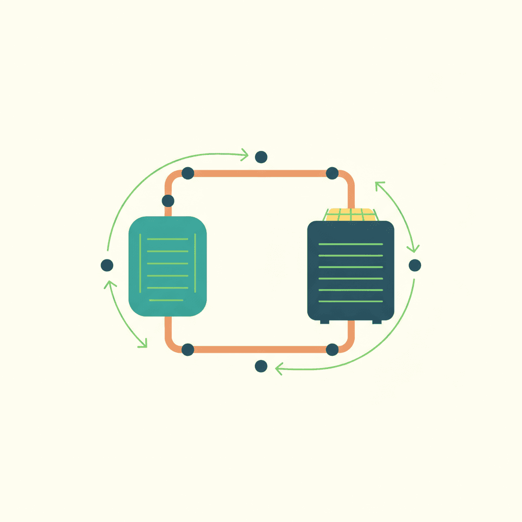Diagrama del circuito frigorífico cerrado entre la unidad interior y la exterior con el refrigerante circulando en bucle sellado