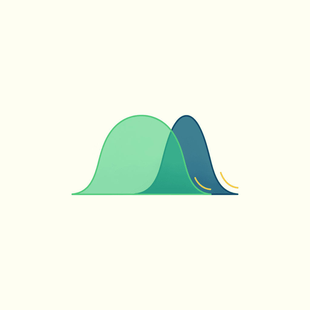 Ilustración vectorial plana de dos curvas superpuestas a lo largo de un día, una de producción solar y otra de consumo de aire acondicionado, mostrando dónde coinciden y dónde se separan, sin texto