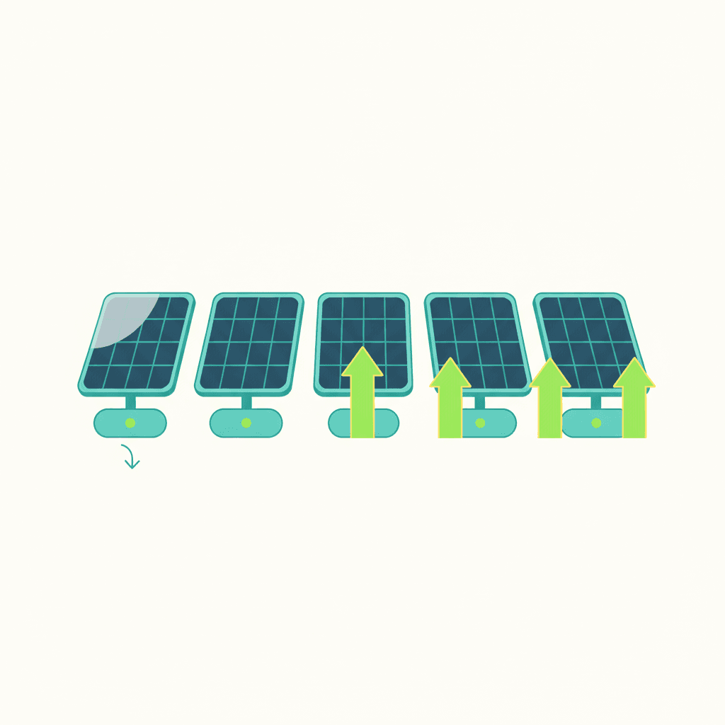 Paneles solares con optimizadores o microinversores trabajando de forma independiente, el sombreado baja pero el resto sigue a pleno