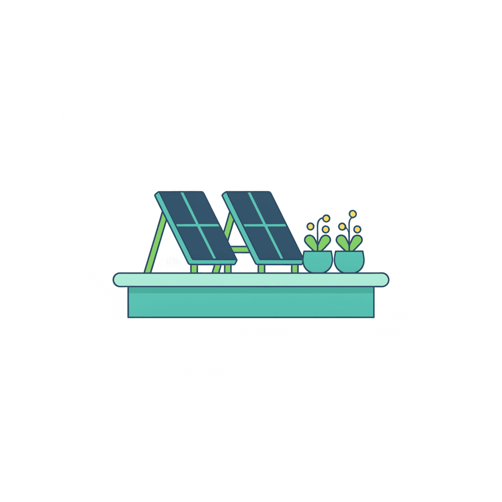 Placas solares instaladas sobre una estructura elevada en la terraza plana de una vivienda, con vistas a otros tejados y azoteas del entorno urbano