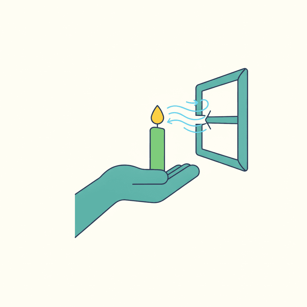 Prueba casera: la llama de una vela cerca del marco de una ventana se desvía por una corriente de aire